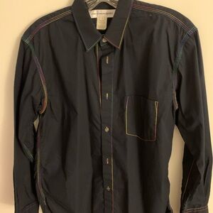 Comme des Garcons Black Dress Shirt with Multicolor Stitching